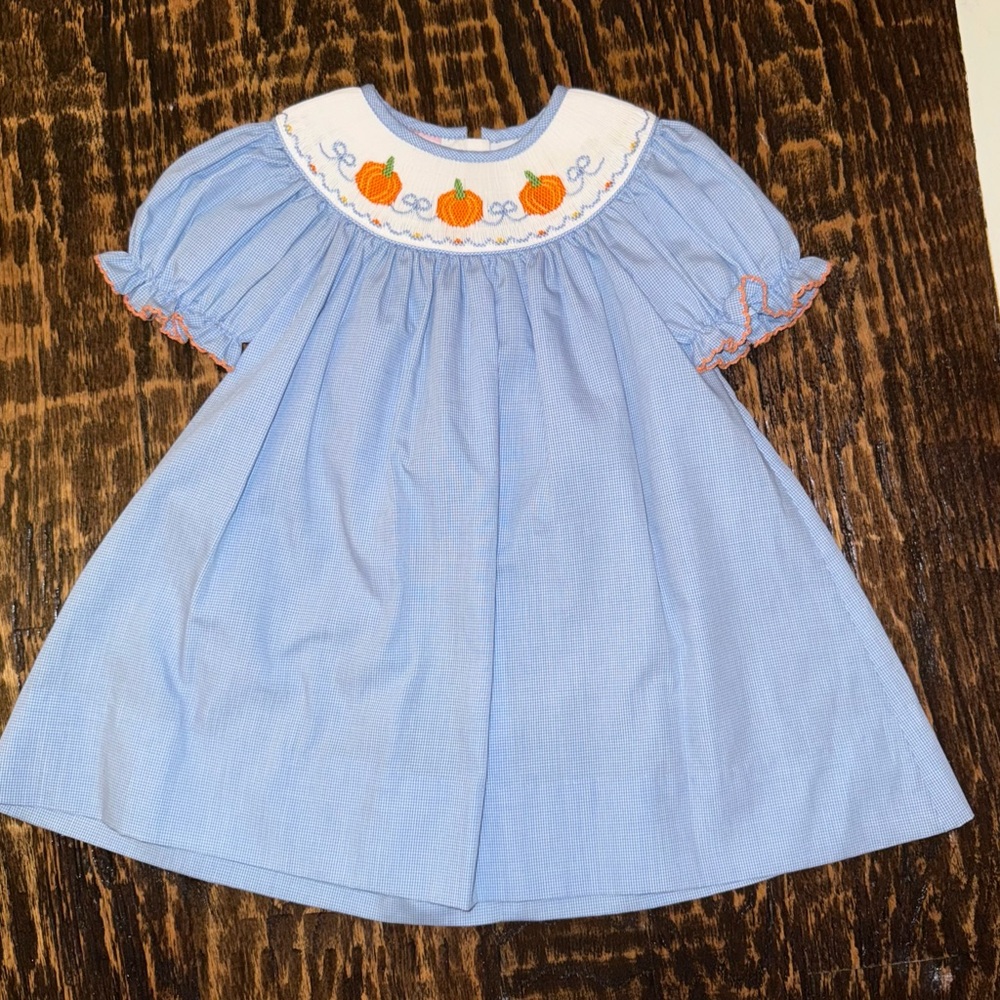 Blue Pumpkin Embroidered Kids Costume Dress